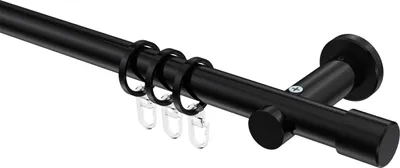 Produktbild von Interdeco Gardinenstange / Vorhangstange Schwarz, Typ Platon Santo (Kappe), 20 mm Ø 1-läufig, 140 cm