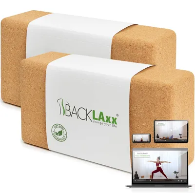 Immagine prodotto di Blocco yoga in sughero - Set di 2 - Sughero naturale non verniciato - Blocchi per yoga