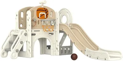 Productafbeelding van Kinderspeelhelling, 7-in-1, peuterspeelhelling met basketbalring, klimrek, telescoop, tunnel, platformbrug, opbergmand, peuterspeelhelling voor binnen en buiten, geschikt voor kinderen van 1 tot 6 jaar