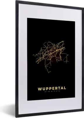 Produktbild von MuchoWow® Gerahmtes Poster Karte - Wuppertal - Gold - Stadtplan 40x60 cm - Poster mit Schwarzem Bilderrahmen Wandposter Rahmen Foto Bilder - Poster in Rahmen