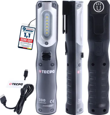 Produktbild von TECPO LED Akku Handlampe 300 Lumen + USB Kabel