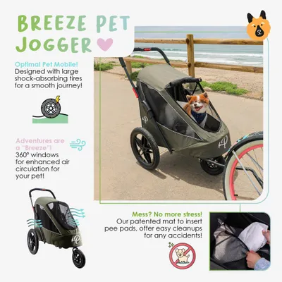 Produktbild von Petique Breeze Große Hundebuggy Hundewagen wandelbar Fahrradanhänger für Hunde mit Luftreifen, Schwarz, 1 Stück
