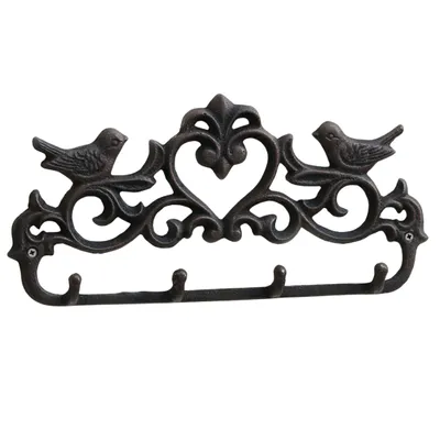 Produktbild von Hakenleiste aus Gusseisen "Vogelpaar" in Vintage Look L 31,5 cm - Garderobenhaken Vogel - Wandhaken Gusseisen - Kleiderhaken Gusseisen