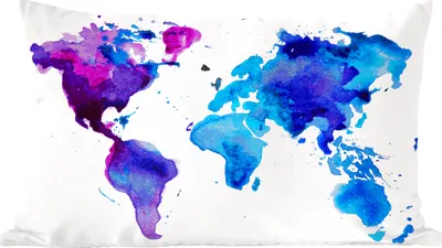 Produktbild von MuchoWow® Zierkissen Sofakissen Wohnzimmer Dekokissen 50x30 cm Weltkarte - Aquarell - Lila - Kinder - Jungen - Mädchen - Wohnzimmerdekoration - Polster mit Photo
