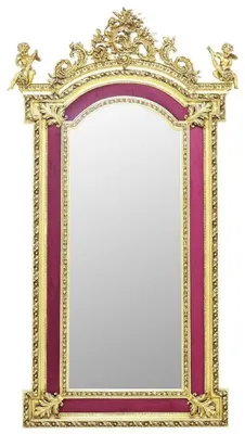 Produktbild von Casa Padrino Barock Standspiegel mit dekorativen Engelsfiguren Bordeauxrot / Gold - Handgefertigter Massivholz Spiegel im Barockstil - Barock Möbel - Edel & Prunkvoll