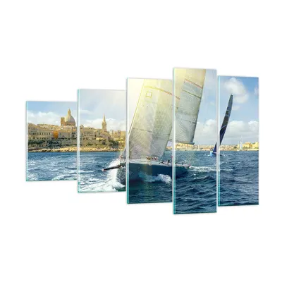 Produktbild von Bilder auf glas - Yacht Meer Welle - 100x60cm - Glasbilder - Wandbilder - Kunstdruck - zum Aufhängen bereit - Wanddekoration aus Glas - Glas Bilder - Wandbild auf Glas - 5 Teile - GEG100x60-4038