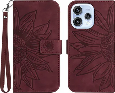 Produktbild von OPPO Reno15 Hülle - Coverup Sonnenblume Klapphülle mit Schlüsselband - Bordeaux