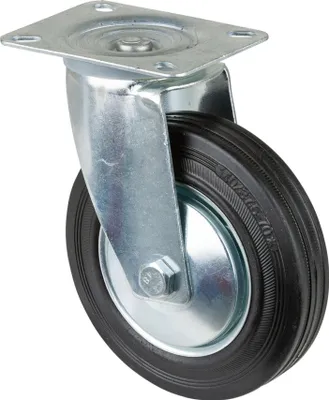 Produktbild von Transportgeräte-Lenkrolle, Gummi schwarz, Durchm. 140 mm, Traglast 115 kg, Rollenlager, Anschraubplatte