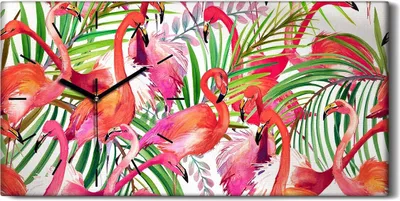 Produktbild von Leinwand Uhr Küche Wohnzimmer Bild 60x30 Abstrakte Kunst Flamingo blätter - schwarze Hände
