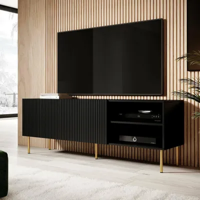 Image de Magnano - Meuble TV, 150x42x52h cm Noir, 3 Étagères