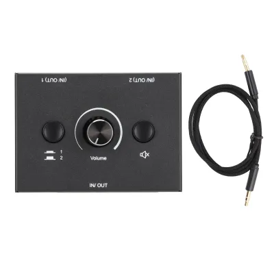 Obrázek produktu pro 3,5 mm přepínač, 2 vstupy, 1 výstup nebo 1 vstup, 2 výstupy, rozdělovací spínací skříňka s tlačítkem ztlumení zvuku