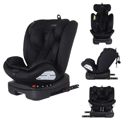 Produktbild von Cabino Voyager Kindersitz i-Size Gruppe 0/1/2/3 Schwarz – 360° drehbarer Autositz 40–150 cm mit ISOFIX, 10-fach verstellbare Kopfstütze, 4 Liegepositionen