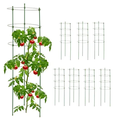 Immagine prodotto di Set da 8 supporti per rampicanti Relaxdays, metallo e plastica, altezza 90 cm, 4 anelli regolabili, supporto per piante rampicanti, verde