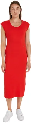 Produktbild von Tommy Hilfiger Damen Bodycon Kleid Slim Rib Midi-Länge, Rot (Fierce Red), M