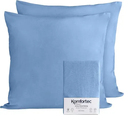 Produktbild von Komfortec 100% Baumwolle Kissenbezüge 2er Set 40x40 cm, Superweicher Premium Jersey Kopfkissenbezug 150 g/m², Kissenhülle, Hellblau