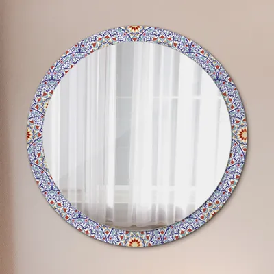 Produktbild von Ø100cm Spiegel - Glasrahmen mit Aufdruck - Wandspiegel Schlafzimmer - orientalisch bunt Komposition