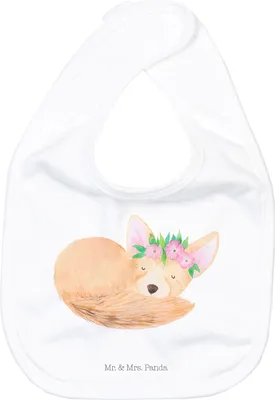 Produktbild von Mr. & Mrs. Panda Lätzchen Wüstenfuchs Blumen - Weiß - Geschenk, Spucklätzchen, Glücklich, Baumwoll, Wildtiere, Für Babys, Sabber, Blumenkranz, Afrika, Wüste