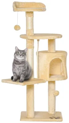 Immagine prodotto di Scala per gatti in legno a 4 livelli, cuccia, giocattoli, pallina e corda, altezza 114 cm