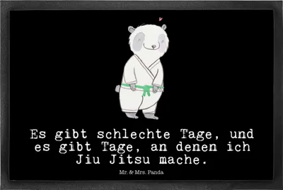 Produktbild von Mr. & Mrs. Panda Bodenvorleger Panda Jiu Jitsu 40 x 60 cm - Schwarz - Geschenk, Schmutzmatte, Fußabtreter, Schmutzfangmatte, Selbstverteidigung, Abtretmatte, fußmatte