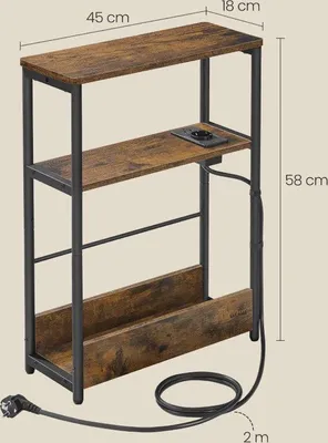 Immagine prodotto di Piano di lavoro industriale – con prese di corrente e USB – in legno e metallo – marrone/nero – 18x45x58 cm