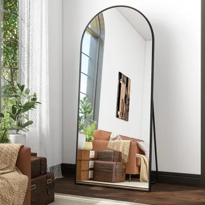 Zdjęcie produktu dla Lustro panoramiczne, łukowe, 170 x 70 cm, czarne, z ramą aluminiową i stojakiem do zawieszenia