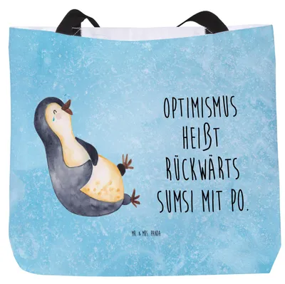 Produktbild von Mr. & Mrs. Panda Schultasche Pinguin Lachen - Eisblau - Geschenk, Tasche, Haha, Fröhlich, Humor, Lol, Reisetasche, Pinguine, Strandtasche, Tote Bag, XL