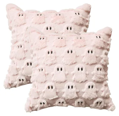 Obrázek produktu pro Polštářové povlaky, růžové, s umělým kožíškem, motiv Halloween, 45x45 cm, sada 2 kusů, polyester
