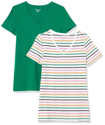 Produktbild von A. Essentials Damen T-Shirt Regular Fit mit kurzen Ärmeln und V-Ausschnitt, 2er-