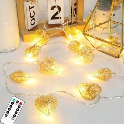 Produktbild von 20 Herzförmige Lichterkette 2m 20LED - Valentinstag Dekoration, Innen- & Außenlichtkette batteriebetrieben, für Hochzeit & Weihnachten