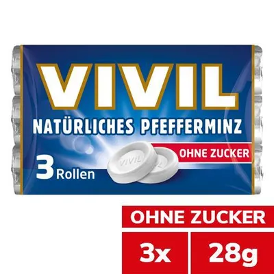 Produktbild von VIVIL Natürliche Pfefferminzbonbons ohne Zucker | 3er Pack
