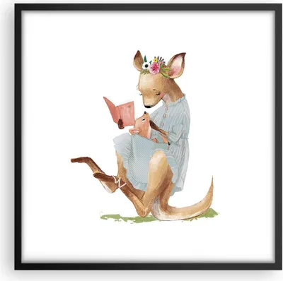 Produktbild von Gerahmtes Poster - Schwarzer Rahmen - Känguru Mama Kind - 50x50 cm - Wand Bild - Wanddeko - Wandbilder - Kunstposter - Wandposter - Bilderrahmen - Bilder - Kunstdruck - P2BAC50x50-4705