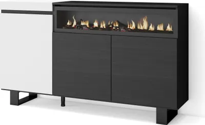 Produktbild von Sideboard, Highboard, 150x35x87cm, 3 Türen, Elektrokamin. Industriedesign, Weiß und Schwarz