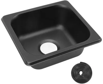 Obrázok produktu pre Umývadlo na kempovanie z nehrdzavejúcej ocele – čierne, lakované – vhodné pre karavany/jachty – 176x162x65 mm – s odtokom/tesniacim krúžkom – umývadlo