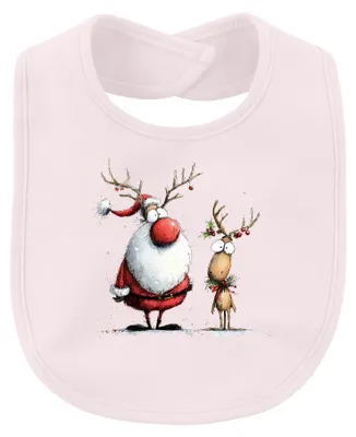 Immagine prodotto di Bavaglino per neonato a tema natalizio, con renna, Babbo Natale, design divertente e stile retrò, colore rosa