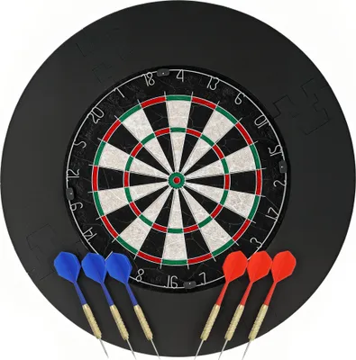 Produktbild von Dartscheibe Dartboard-Set mit Schutzring, 6 Dartpfeile mit Stahlspitzen, Sisal, Kunststoff, Schwarz