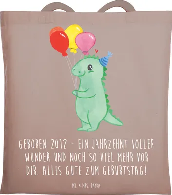 Produktbild von Mr. & Mrs. Panda Tote Bag 2012 Geburtstag - Braun Pastell - Geschenk, Geboren, Glückwunsch, Schultasche, Jahrgang, Geburtstagsfeier, Geburtstagsgeschenk, Shopping Tasche