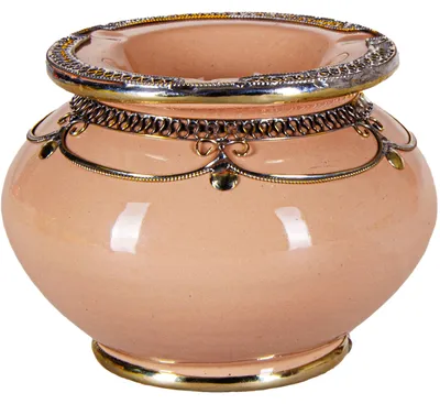 Produktbild von Orientalischer Aschenbecher für draußen mit Deckel Miranda Braun 13cm Groß | Marokkanischer Windaschenbecher aus Keramik Bunt mit Silber Verzierung | Sturmaschenbecher als Geschirr & Dekoration