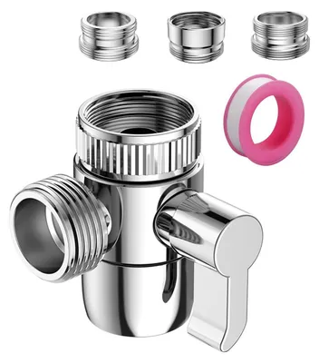 Produktbild von Umstellarmatur Wasserhahn-Umstellventil - 3-Wege - Messing - Verchromt - G1/2 - Mit 3 Adaptern