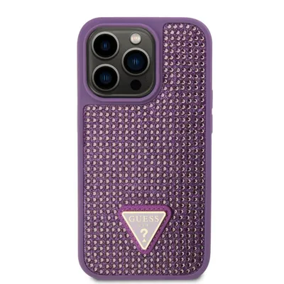 Produktbild von Guess Rhinestones Triangle Metal Logo Case für iPhone 15 Pro Purple