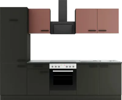 Produktbild von Optifit Küchenzeile mit Geräten Nizza407/Madrid420 270 cm rostrot anthrazit matt zerlegt Variante reversibel KPNM 2711-9+