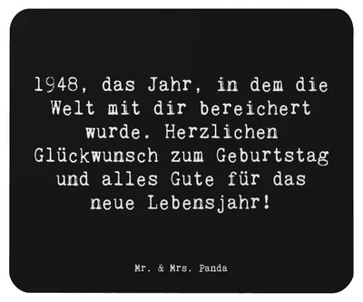 Produktbild von Mr. & Mrs. Panda Mauspad Spruch 1948 Geburtstag - Schwarz - Geschenk, mousematte, Geschenkideen, Mousepad, laptop, Geboren am, Feier, liebevolle Worte, Mouse Pad, Alter