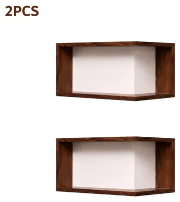 Immagine prodotto di Mensole angolari sospese in legno - Mensole decorative da parete - Set da 2 - Rettangolari - Salvaspazio - Ideali per soggiorno e camera da letto