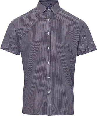 Produktbild von Premier Workwear Herren Microcheck (Gingham) Kurzarm Baumwolle Shirt Hemd PR221 black/white XL
