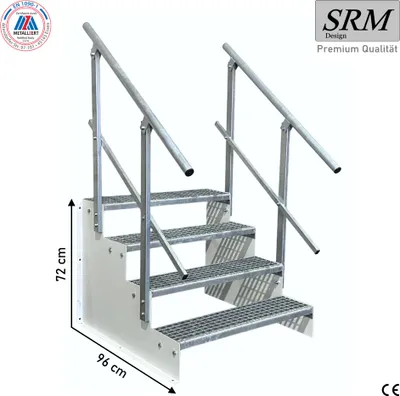 Zdjęcie produktu dla 4-stopniowe schody wolnostojące model 2 wolnostojące białe schody stalowe wysokość stopnia 18 cm szerokość 100 cm wysokość 72 cm z poręczą po obu stronach