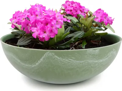Image de Jardinière ronde ventrue de 25 cm pour l'extérieur, vert marbré