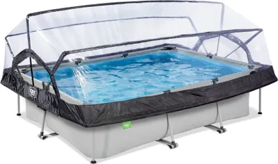 Produktbild von EXIT Soft Grey Rahmenpool 300x200x65cm, Aufstellpool, mit Filterpumpe & Überdachung, Rechteckig, Grau