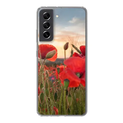 Produktbild von MuchoWow® Handyhülle Schutzhülle Hülle für Samsung Galaxy S21 FE Sonnenuntergang hinter den schönen Mohnblumen Silikon Softcase Handy Hülle - Mobiltelefonhülle