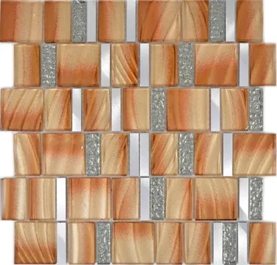 Produktbild von Aluminium Mosaik Glasmosaik ALU braun Wand Fliesenspiegel Küche Dusche Bad_f | 10 Mosaikmatten