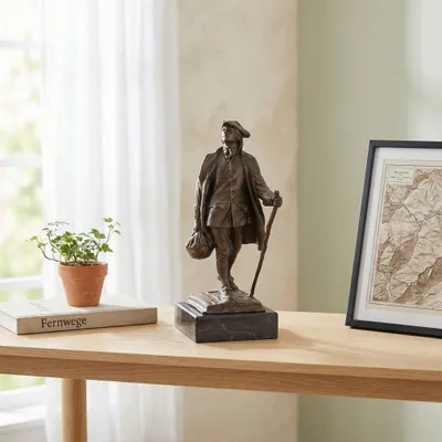 Produktbild von Bronzefigur Wandersmann, patiniert auf Marmorsockel, H.24 cm