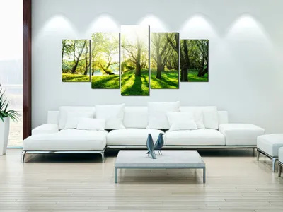 Produktbild von Akustikbild Natur Bäume 200x100 cm Bilder Akustikschaum Hochleistungsschallabsorber Schallschutz Leinwand 5 tlg Wandbild Raumakustik Schalldämmung c-B-0030-b-n